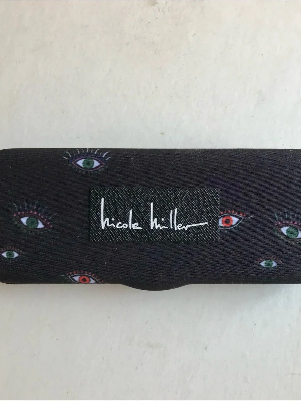 Nicole Miller Black Sunglasses Case with Multicolor Eye Motif